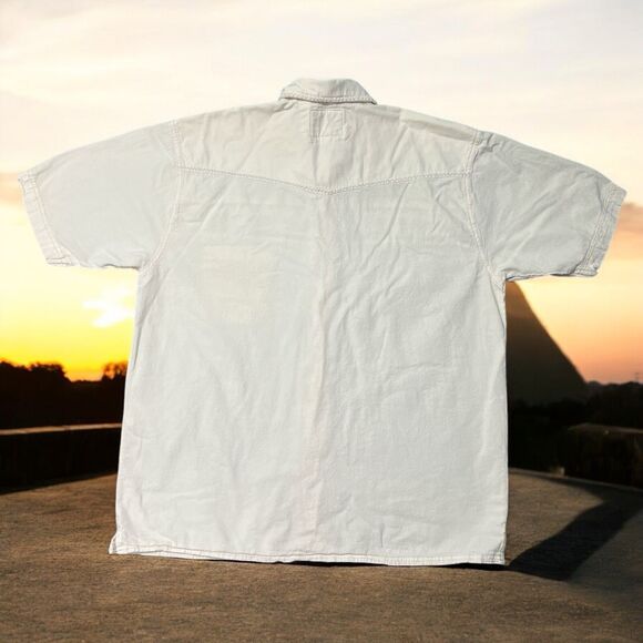 FPC Farthest Point Casuals Shirt Mens L Button Up Camp Short Sleeve Cream Tan - Picture 2 of 3